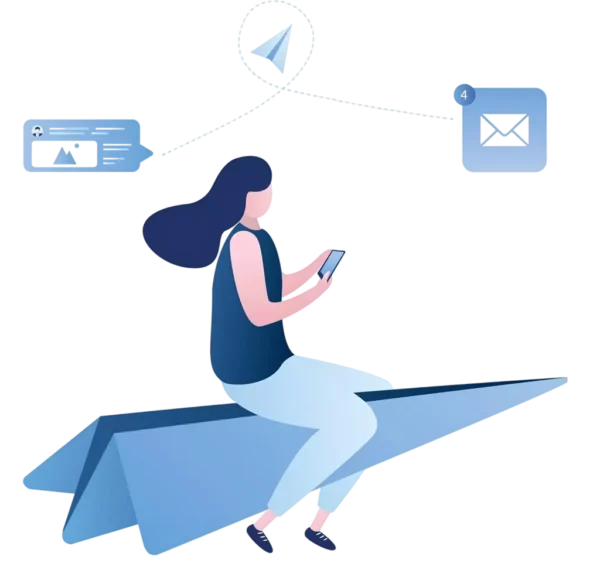 woman fly with phone